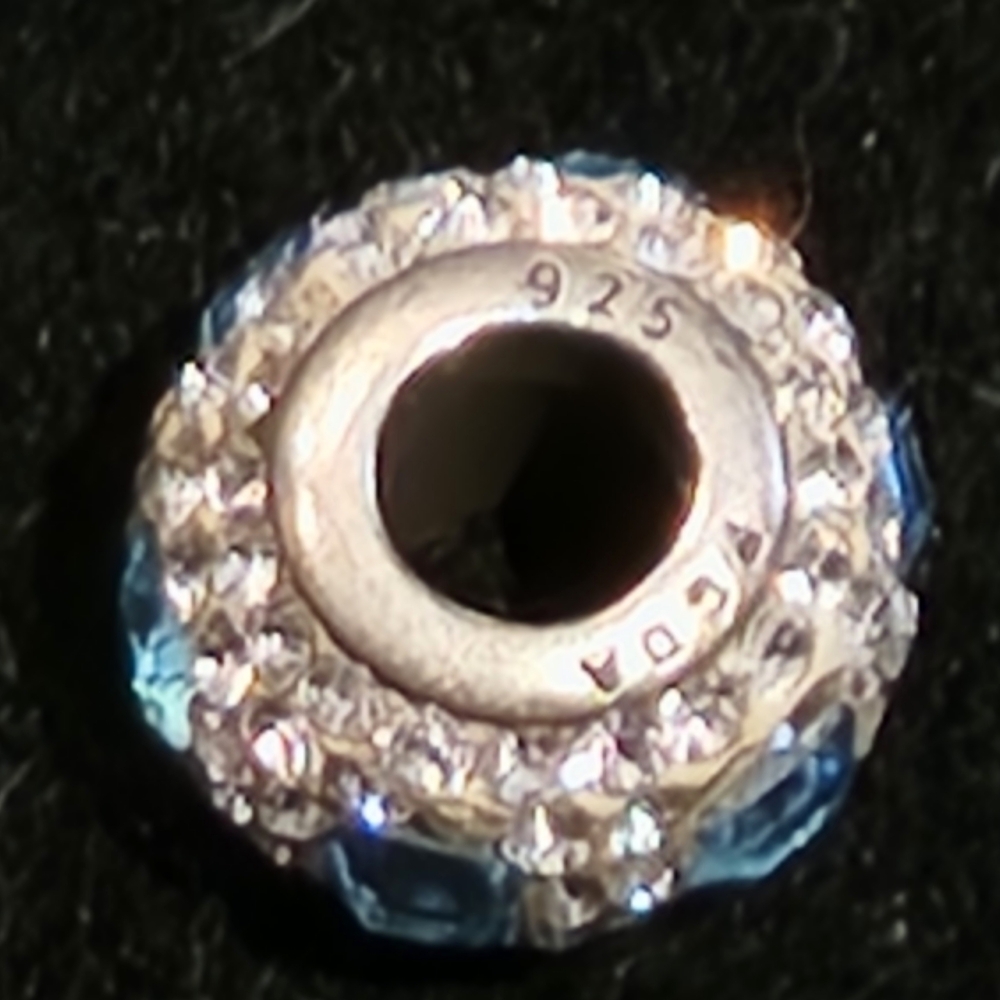 PGDA Pagoda Bead Charm Sterling Silver 925 Blue & Clear Crystal / Rhinestone